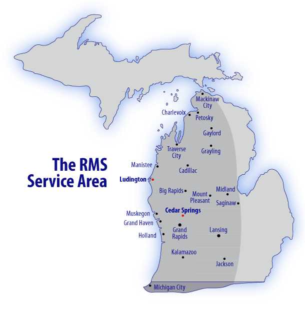 Service Area Map for RMS Pros in West Michigan